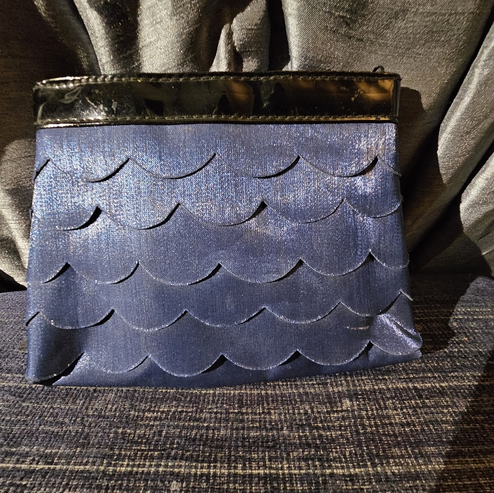 Blue and Black Scalloped Clutch with Iridescent Finish